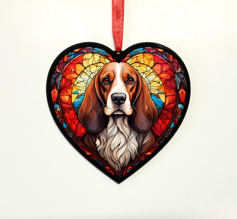 Basset Hound Stained Glass Effect Heart Suncatcher